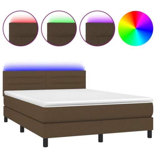 Krevet box spring s madracem LED tamnosmeđi 140x200 cm tkanina - Tamno smeđa 140 x 200 cm vodoravne pruge Cijena