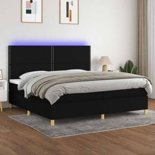 Krevet box spring s madracem LED crni 200x200 cm od tkanine - Crna 200 x 200 cm Obično s čavlima Cijena