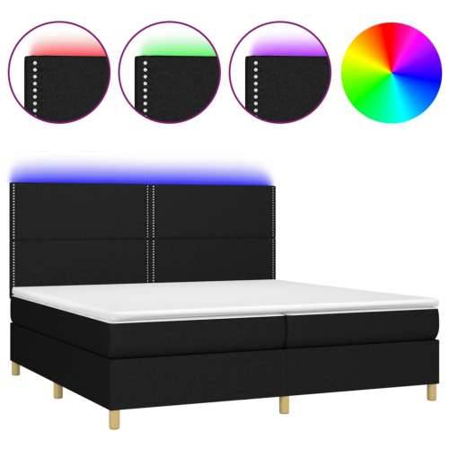 Krevet box spring s madracem LED crni 200x200 cm od tkanine - Crna 200 x 200 cm Obično s čavlima Cijena