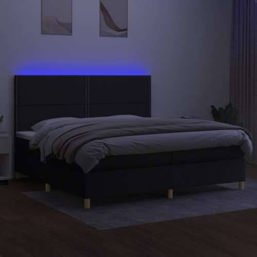 Krevet box spring s madracem LED crni 200x200 cm od tkanine - Crna 200 x 200 cm Obično s čavlima Cijena