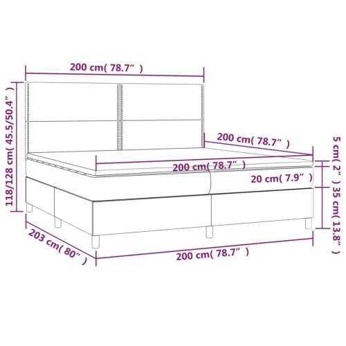 Krevet box spring s madracem LED crni 200x200 cm od tkanine - Crna 200 x 200 cm Obično s čavlima Cijena