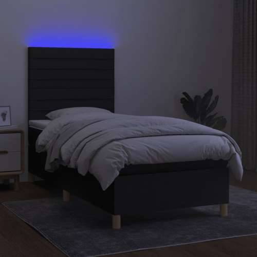Krevet box spring s madracem LED crni 90x200 cm od tkanine - Crna 90 x 200 cm vodoravne pruge Cijena