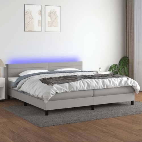 Krevet box spring s madracem LED svjetlosivi 200x200 cm tkanina - Svjetlosiva 200 x 200 cm vodoravne pruge Cijena
