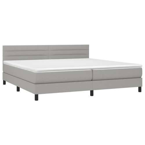 Krevet box spring s madracem LED svjetlosivi 200x200 cm tkanina - Svjetlosiva 200 x 200 cm vodoravne pruge Cijena