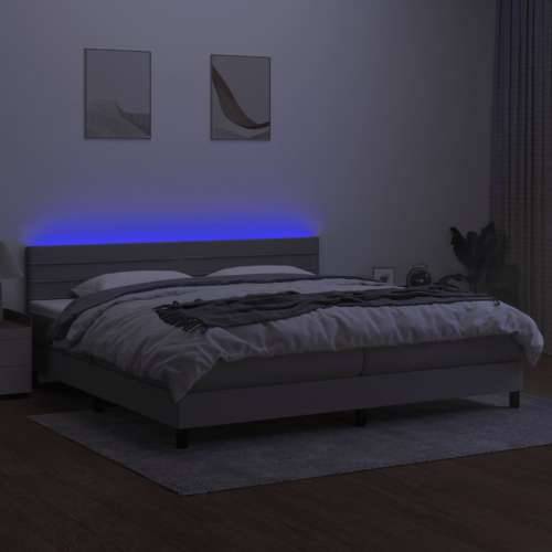 Krevet box spring s madracem LED svjetlosivi 200x200 cm tkanina - Svjetlosiva 200 x 200 cm vodoravne pruge Cijena