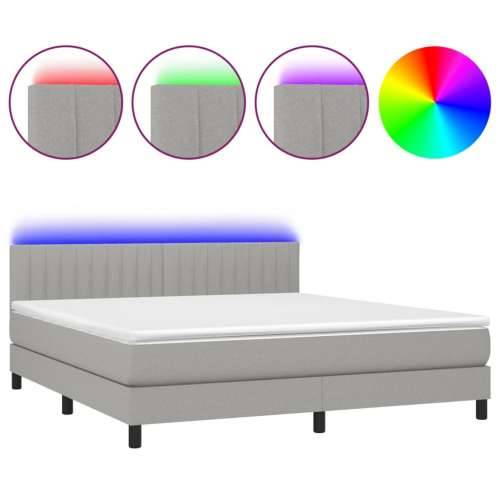 Krevet box spring s madracem LED svjetlosivi 160x200 cm tkanina - Svjetlosiva 160 x 200 cm Okomite pruge Cijena