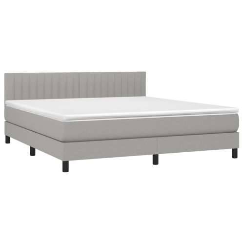 Krevet box spring s madracem LED svjetlosivi 160x200 cm tkanina - Svjetlosiva 160 x 200 cm Okomite pruge Cijena