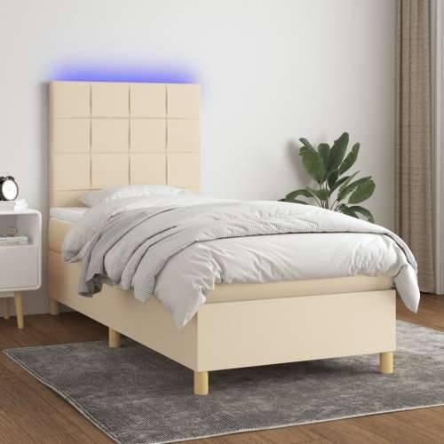 Krevet box spring s madracem LED krem 100x200 cm od tkanine - Krema 100 x 200 cm Blok s kvadratima Cijena