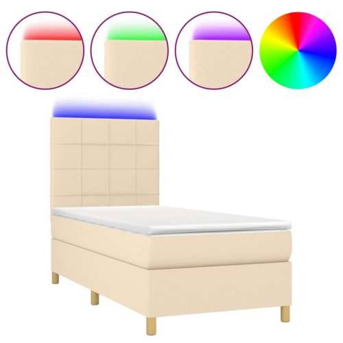 Krevet box spring s madracem LED krem 100x200 cm od tkanine - Krema 100 x 200 cm Blok s kvadratima Cijena