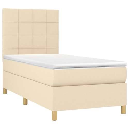 Krevet box spring s madracem LED krem 100x200 cm od tkanine - Krema 100 x 200 cm Blok s kvadratima Cijena