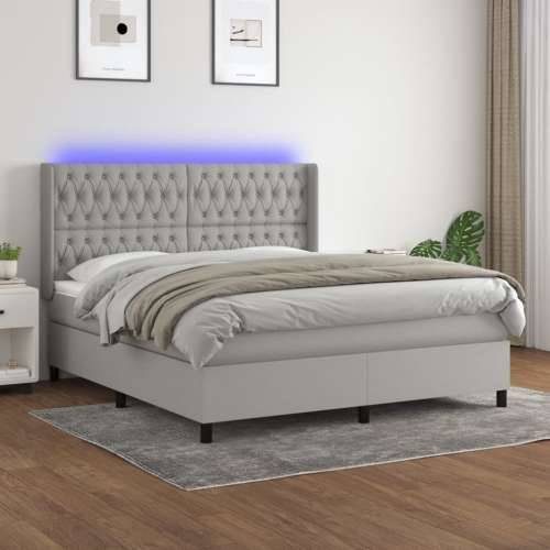 Krevet box spring s madracem LED svjetlosivi 160x200 cm tkanina - Svjetlosiva 160 x 200 cm Dizajn s gumbima Cijena