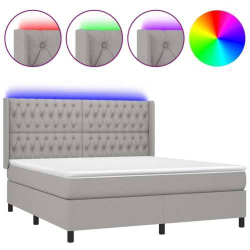 Krevet box spring s madracem LED svjetlosivi 160x200 cm tkanina - Svjetlosiva 160 x 200 cm Dizajn s gumbima Cijena