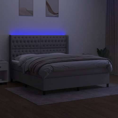 Krevet box spring s madracem LED svjetlosivi 160x200 cm tkanina - Svjetlosiva 160 x 200 cm Dizajn s gumbima Cijena