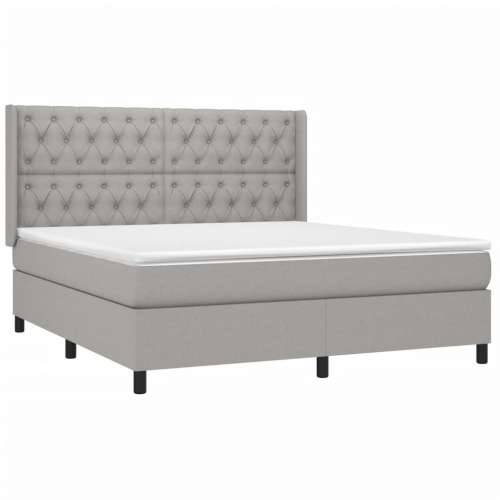 Krevet box spring s madracem LED svjetlosivi 160x200 cm tkanina - Svjetlosiva 160 x 200 cm Dizajn s gumbima Cijena
