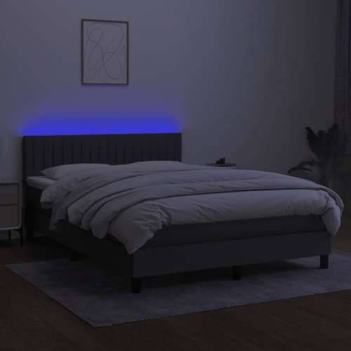 Krevet box spring s madracem LED tamnosivi 140x190 cm tkanina - Tamno siva 140 x 190 cm Okomite pruge Cijena