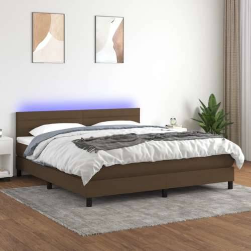 Krevet box spring s madracem LED tamnosmeđi 160x200 cm tkanina - Tamno smeđa 160 x 200 cm vodoravne pruge Cijena