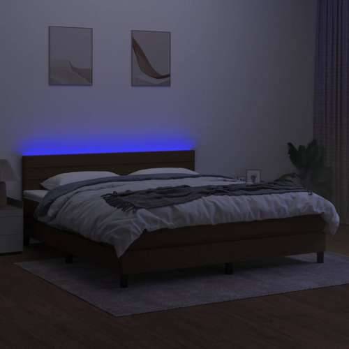 Krevet box spring s madracem LED tamnosmeđi 160x200 cm tkanina - Tamno smeđa 160 x 200 cm vodoravne pruge Cijena