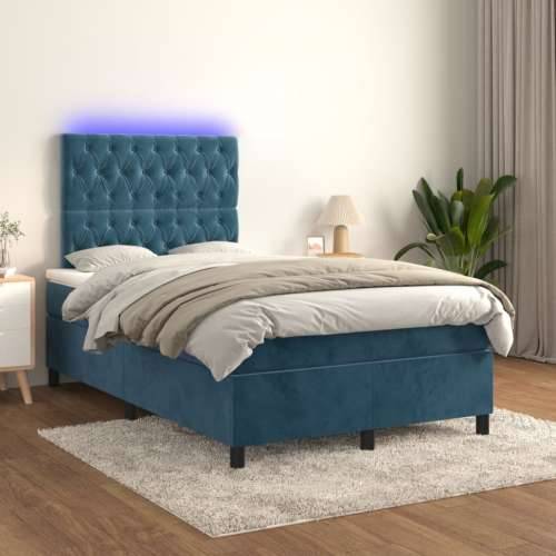 Krevet box spring s madracem LED tamnoplavi 120x200 cm baršun - Tamno plava 120 x 200 cm Dizajn s gumbima Cijena