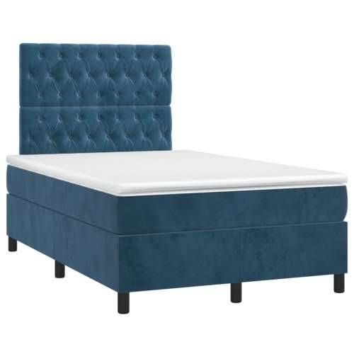 Krevet box spring s madracem LED tamnoplavi 120x200 cm baršun - Tamno plava 120 x 200 cm Dizajn s gumbima Cijena