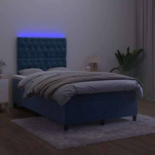 Krevet box spring s madracem LED tamnoplavi 120x200 cm baršun - Tamno plava 120 x 200 cm Dizajn s gumbima Cijena