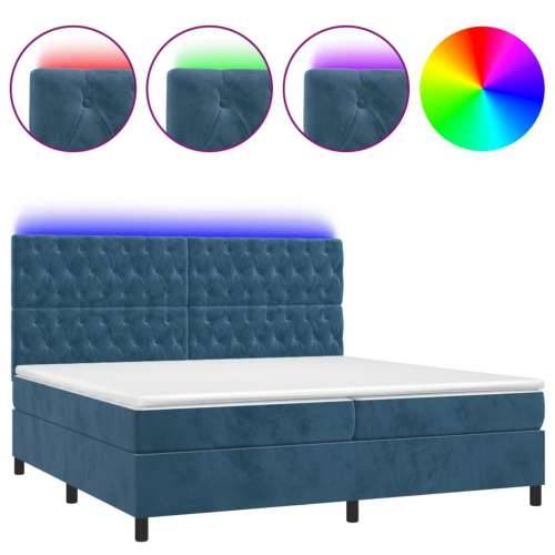 Krevet box spring s madracem LED tamnoplavi 200x200 cm baršun - Tamno plava 200 x 200 cm Dizajn s gumbima Cijena