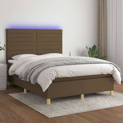 Krevet box spring s madracem LED tamnosmeđi 140x190 cm tkanina