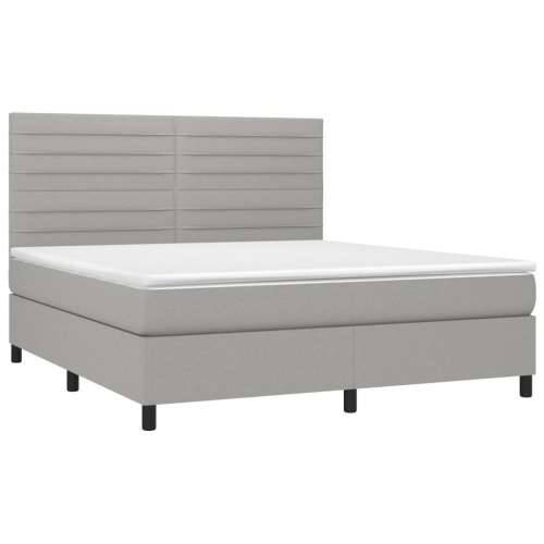 Krevet box spring s madracem LED svjetlosivi 160x200 cm tkanina - Svjetlosiva 160 x 200 cm vodoravne pruge Cijena