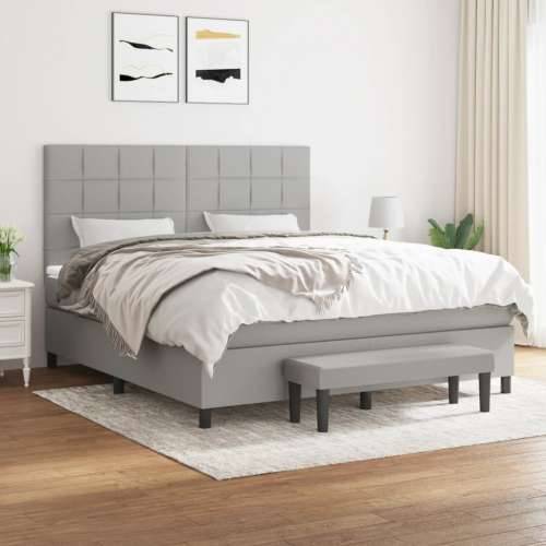 Krevet box spring s madracem svjetlosiva 160x200 cm tkanina - Svjetlosiva 160 x 200 cm Blok s kvadratima Cijena