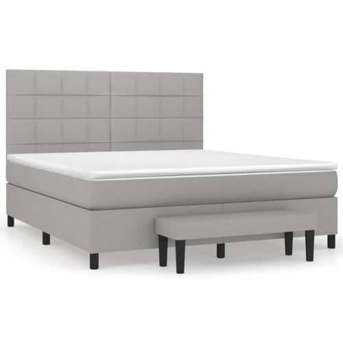 Krevet box spring s madracem svjetlosiva 160x200 cm tkanina - Svjetlosiva 160 x 200 cm Blok s kvadratima Cijena