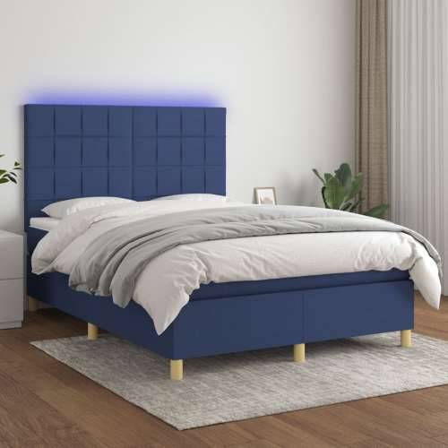Krevet box spring s madracem LED plavi 140x200 cm od tkanine - Plava 140 x 200 cm Blok s kvadratima Cijena