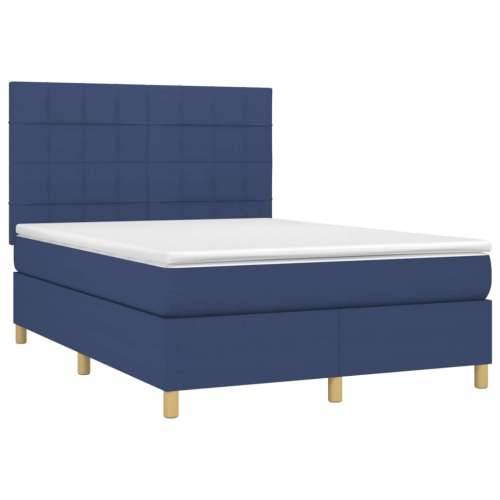 Krevet box spring s madracem LED plavi 140x200 cm od tkanine - Plava 140 x 200 cm Blok s kvadratima Cijena