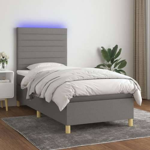 Krevet box spring s madracem LED tamnosivi 80 x 200 cm tkanina - Tamno siva 80 x 200 cm vodoravne pruge Cijena
