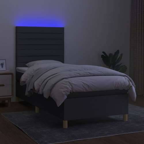 Krevet box spring s madracem LED tamnosivi 80 x 200 cm tkanina - Tamno siva 80 x 200 cm vodoravne pruge Cijena