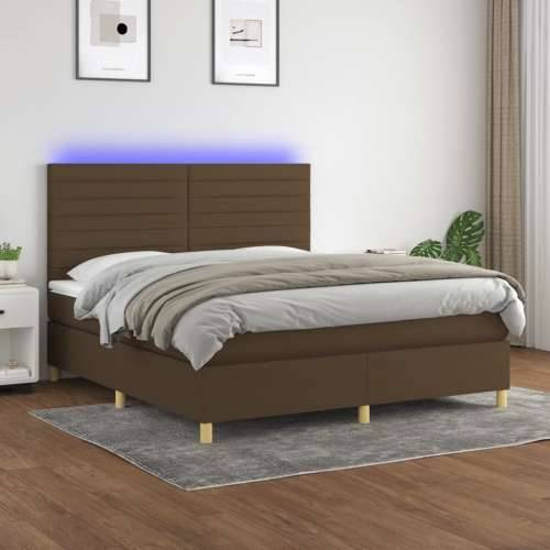 Krevet box spring s madracem LED tamnosmeđi 160x200 cm tkanina - Tamno smeđa 160 x 200 cm vodoravne pruge Cijena