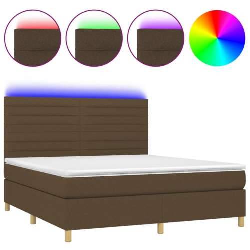 Krevet box spring s madracem LED tamnosmeđi 160x200 cm tkanina - Tamno smeđa 160 x 200 cm vodoravne pruge Cijena