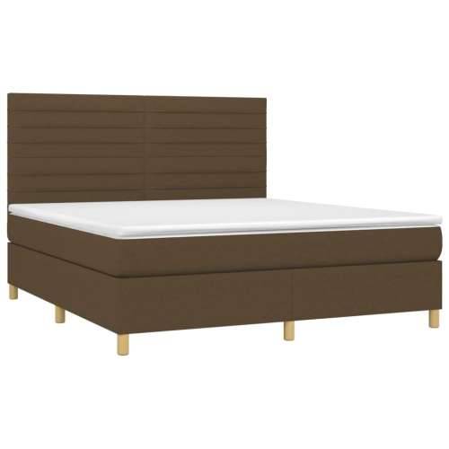Krevet box spring s madracem LED tamnosmeđi 160x200 cm tkanina - Tamno smeđa 160 x 200 cm vodoravne pruge Cijena