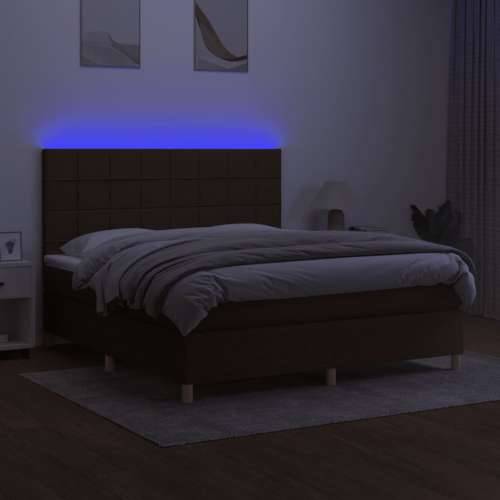 Krevet box spring s madracem LED tamnosmeđi 160x200 cm tkanina - Tamno smeđa 160 x 200 cm vodoravne pruge Cijena