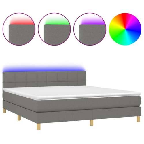 Krevet box spring s madracem LED tamnosivi 160x200 cm tkanina - Tamno siva 160 x 200 cm Blok s kvadratima Cijena