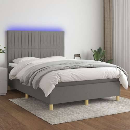 Krevet box spring s madracem LED tamnosivi 140x190 cm tkanina - Tamno siva 140 x 190 cm Okomite pruge Cijena