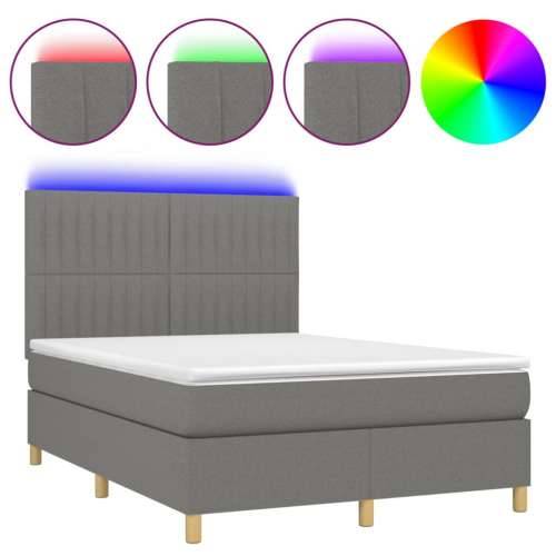 Krevet box spring s madracem LED tamnosivi 140x190 cm tkanina - Tamno siva 140 x 190 cm Okomite pruge Cijena
