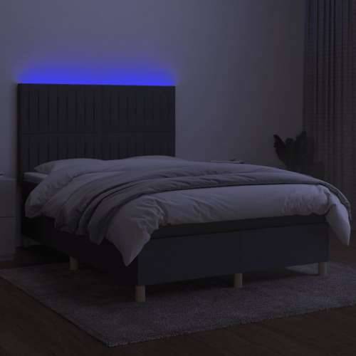Krevet box spring s madracem LED tamnosivi 140x190 cm tkanina - Tamno siva 140 x 190 cm Okomite pruge Cijena