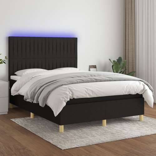 Krevet box spring s madracem LED crni 140x200 cm od tkanine - Crna 140 x 200 cm Okomite pruge Cijena