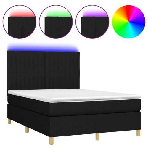 Krevet box spring s madracem LED crni 140x200 cm od tkanine - Crna 140 x 200 cm Okomite pruge Cijena