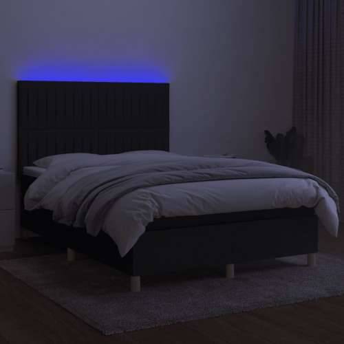 Krevet box spring s madracem LED crni 140x200 cm od tkanine - Crna 140 x 200 cm Okomite pruge Cijena