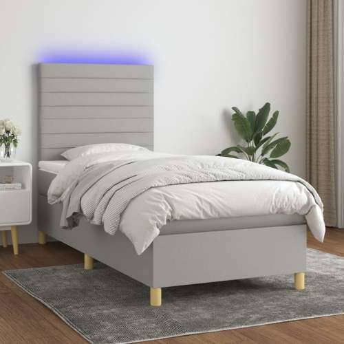 Krevet box spring s madracem LED svjetlosivi 100x200 cm tkanina - Svjetlosiva 100 x 200 cm vodoravne pruge Cijena
