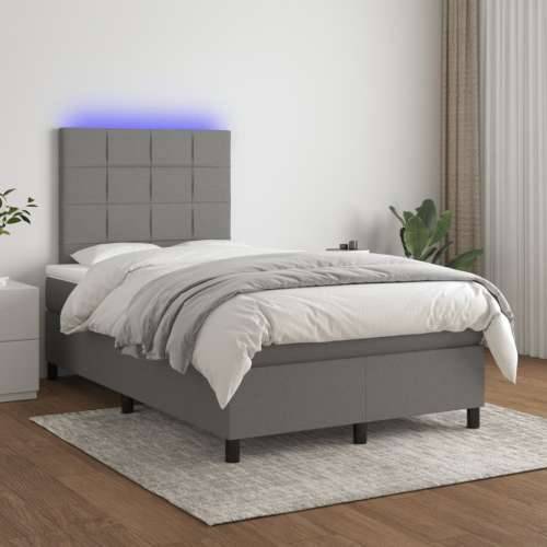 Krevet box spring s madracem LED tamnosivi 120 x 200 cm tkanina - Tamno siva 120 x 200 cm Blok s kvadratima Cijena