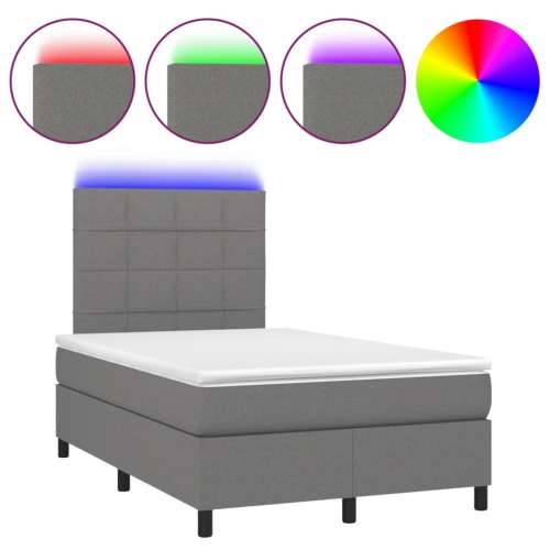 Krevet box spring s madracem LED tamnosivi 120 x 200 cm tkanina - Tamno siva 120 x 200 cm Blok s kvadratima Cijena