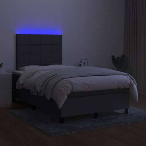Krevet box spring s madracem LED tamnosivi 120 x 200 cm tkanina - Tamno siva 120 x 200 cm Blok s kvadratima Cijena