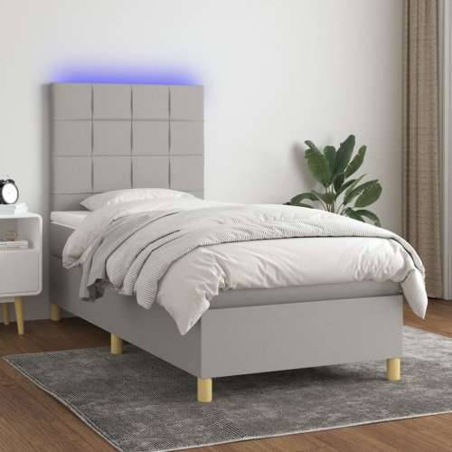 Krevet box spring s madracem LED svjetlosivi 100x200 cm tkanina - Svjetlosiva 100 x 200 cm Blok s kvadratima Cijena