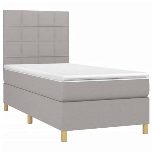 Krevet box spring s madracem LED svjetlosivi 100x200 cm tkanina - Svjetlosiva 100 x 200 cm Blok s kvadratima Cijena